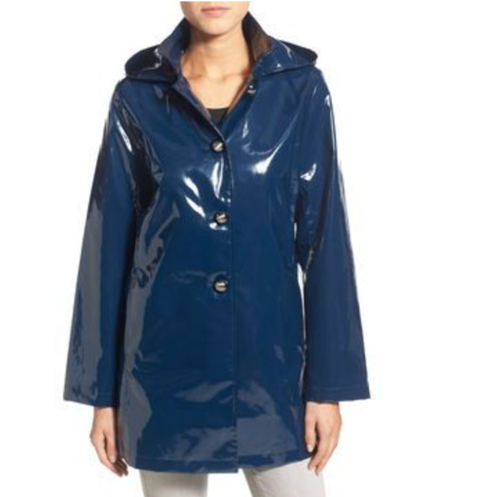 NWT JANE POST TEAL ICONIC PRINCESS RAIN SLICKER COAT RAINCOAT JACKET SZ XS